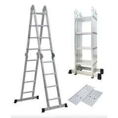 PROTOOL - Escalera Tijera Aluminio 16 Pasos Multiposición 2 Plataformas