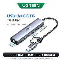 UGREEN - Hub Usb C Cm475 5 En 1 Con Red Ethernet Gigabit