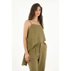 TENNIS - Camisa verde en 100% lino para mujer