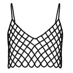 AUTORA BY MEIF RUBIO - Top Negro con cristales brillantes- Bodychain para festivales