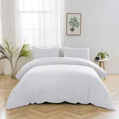 HAPPY BEAR - Combo Duvet Plumon Y Sabana Ajustable Queen Microfibra Blanco