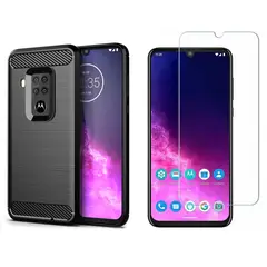 GENERICO - Funda Tipo Carbono + Vidrio templado Para Motorola One Zoom