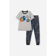 AMONG US - Pijama de manga corta pantalón largo gris para niño