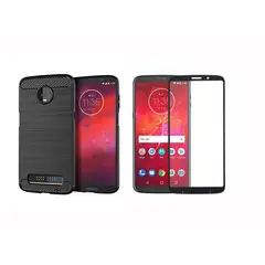 GENERICO - Funda Tipo Carbono + Vidrio templado Para Motorola Moto Z3 Play