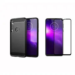 GENERICO - Funda Tipo Carbono + Vidrio templado Para Motorola One Macro