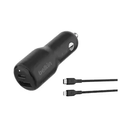 BELKIN - Cargador de Carro 42W con Cable USB-C a Lightning