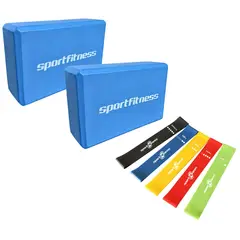 SPORT FITNESS - Cubo Yoga Bloque + Kit 5 Banda Elástica Gym Pilates Fitness