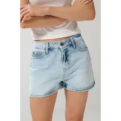 KOAJ - Short en jean tiro alto azul claro con bolsillos Mujer