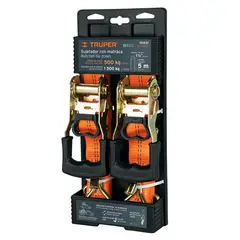 TRUPER - Set De 2 Eslingas Con Ratchet 1.500 Kg, 5 M, Gancho Doble J