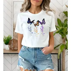 FLORESA - Camiseta Mujer Manga Corta Cuello Redondo