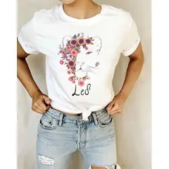 FLORESA - Camiseta Mujer Manga Corta Cuello Redondo