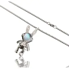GENERICO - Collar Cadena Con Dije Conejo Astronauta En Acero Inoxidable + Caja