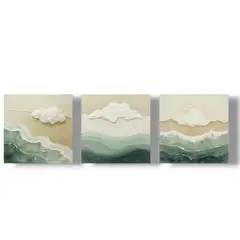 GENERICO - Lienzo Cuadro Tríptico Océano Minimalista Set X3 34X34Cm CU