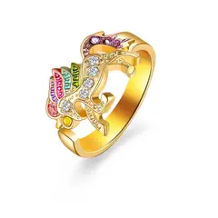GENERICO - Anillo Ajustable Multicolor Unicornio Para Mujer Dorado