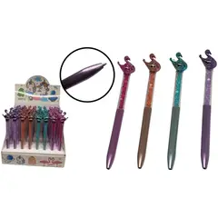 MAZUGI - Esfero Bolígrafo forma de flamenco con piedritas tinta en negra X48und