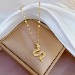 GENERICO - Collar Cadena Con Dije Serpiente Con Circon En Acero Inoxidable + Caja