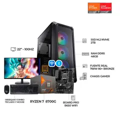 AMD - PC RYZEN 7 8700G B650 WIFI RAM 48GB SSD 2TB CHASIS COUGAR + MONITOR 22" FHD