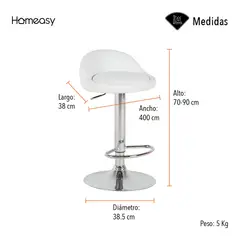 STAY ELIT - SET DE 2 SILLAS BUTACO ALTAS GIRATORIAS ACOLCHONADA PARA BARRA COLOR BLANCO