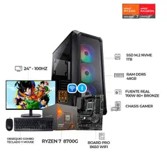 AMD - PC RYZEN 7 8700G B650 WIFI RAM 48GB SSD 1TB CHASIS COUGAR + MONITOR 24" FHD