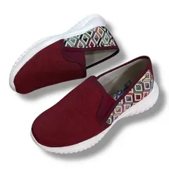XIAN SHOES - Tenis ultralivianos mujer vinotinto rombos e25