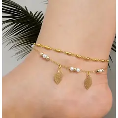 GENERICO - Pulsera Tobillera Mujer de Hoja En Acero Inoxidable