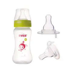 GENERICO - COMBO TETERO 9oz VERDE FARLIN CUELLO ANCHO +2 CHUPOS ANTI-COLICO