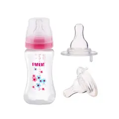 GENERICO - COMBO TETERO 9oz ROSADO FARLIN CUELLO ANCHO +2 CHUPOS ANTI-COLICO