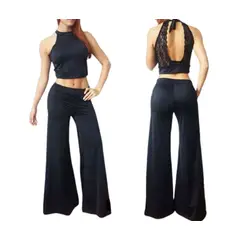 VIA7 - Conjunto de pantalon licrado bota recta y blusa encaje