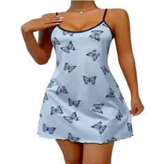 100 - Pijama Color Azul Estampado de Mariposas