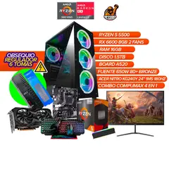 AMD - PC Gamer RYZEN 5 5500/RAM 16GB/1.5TB/ RX 6600 8GB/A520/650W BRZ + Monitor KG240Y