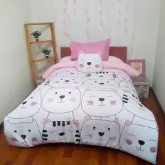 WONDER HOME - Cubrelecho Infantil niñas Gatitos + Funda + Cojín Decorativo