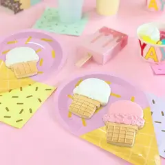 GENERICO - 10 Platos Torta10 Vasos Desechables Fiesta Cono Helado Dulce