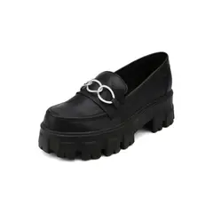 SEVENTEEN - MOCASINES NEGROS CON HERRAJE PLATA DACEY