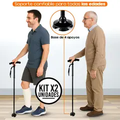 STYLE STARS - Set x2 Bastón 4 Patas con Luz LED Altura Ajustable Plegable