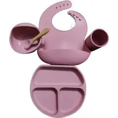 GENERICO - Vajillas para bebe con cuchara y vaso en silicona rosado