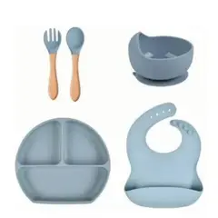 GENERICO - Vajillas para bebe en silicona con cuchara y tenedor azul