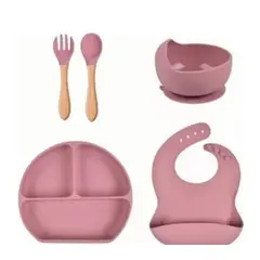 GENERICO - Vajillas para bebe en silicona con cuchara y tenedor rosado