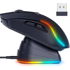 GAMER TECH - Mouse Gamer RisoPhy 3 Modos, 20000 DPI, Base Carga Magnetica.