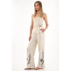 TENNIS - Pantalón Wide Leg tipo tejido con bordado para mujer