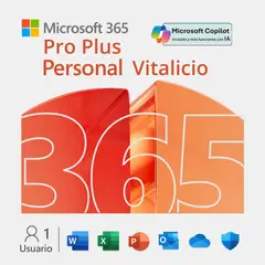MICROSOFT - Licencia Office 365 Personal Pro, Vitalicio, 5 Dispositivos, Copilot.