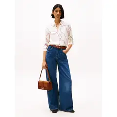 TOMMY HILFIGER - Camisa beige de corte amplio y Tapeta oculta