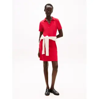 TOMMY HILFIGER - Vestido rojo tipo polo con cuello en V abierto