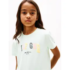 TOMMY HILFIGER - Camiseta verde tipo universitaria de cuello redondo