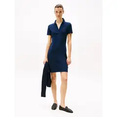 TOMMY HILFIGER - Vestido azul tipo polo con cuello en V abierto