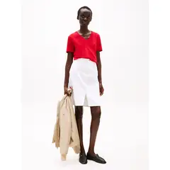 TOMMY HILFIGER - Camiseta roja de rayas con cuello en V