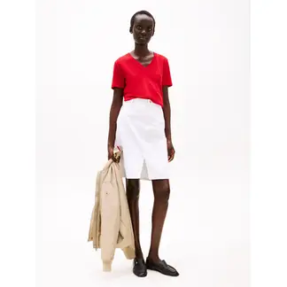 TOMMY HILFIGER - Camiseta roja de rayas con cuello en V