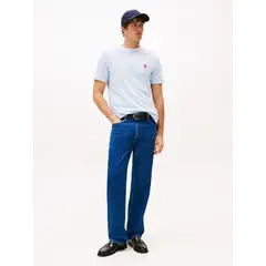 TOMMY HILFIGER - Camiseta celeste con monograma TH a contraste