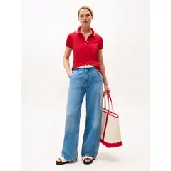 TOMMY HILFIGER - Polo rojo de corte slim con logo a contraste