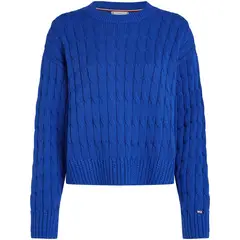 TOMMY HILFIGER - Saco azul tejido de punto trenzado con cuello redondo