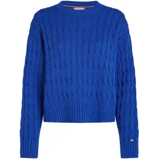 TOMMY HILFIGER - Saco azul tejido de punto trenzado con cuello redondo